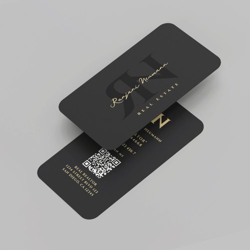 Modern Realtor Monogram R N Initial Black Gold Business Card
