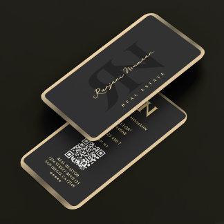 Modern Realtor Mortgage Broker Black Fau Gold Trim Business Card