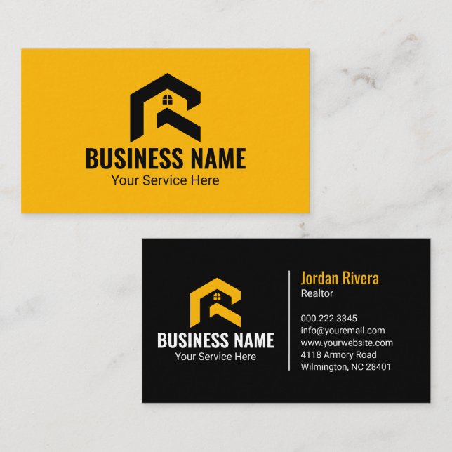 Modern Realtor Mortgage Real Estate Yellow Black Business Card (Front/Back)
