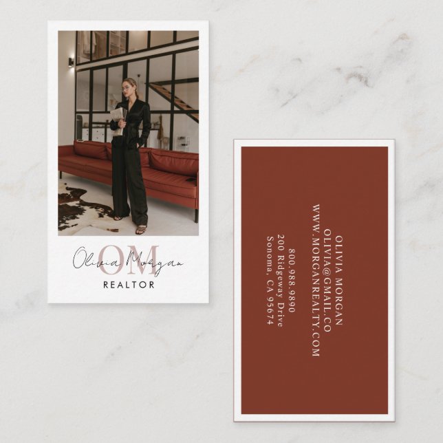 Modern Realtor Photo Terracotta Business Card (Front/Back)