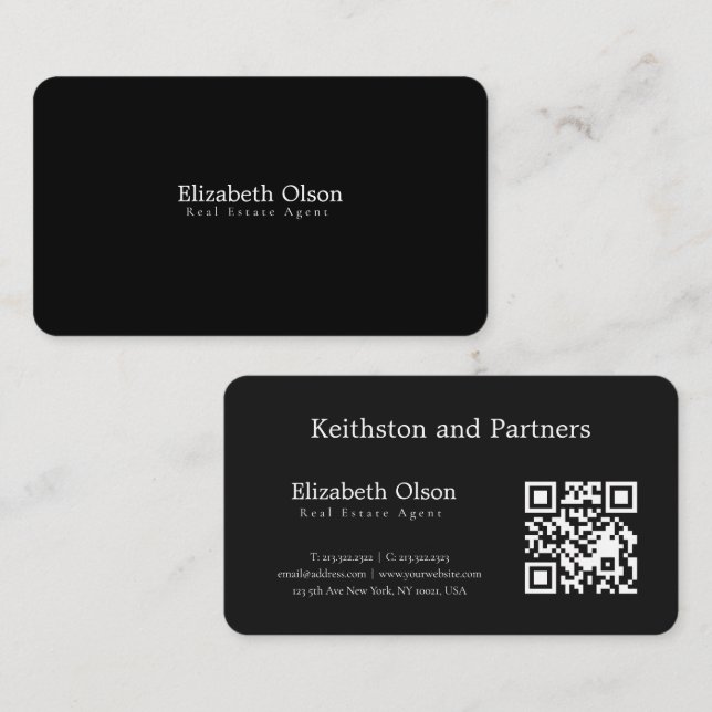 Modern Realtor Promotional simple qr code style Business Card (Front/Back)
