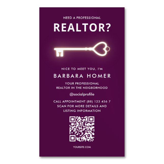 Modern Realtor Real Estate Agent Grape Wine Business Card Magnet (Front Vertical)