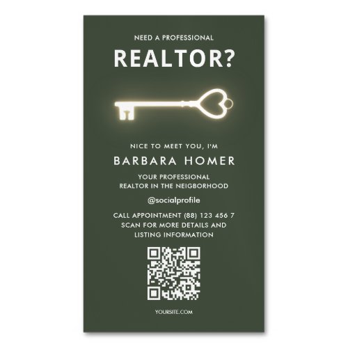 Modern Realtor Real Estate Agent Moss Green Business Card Magnet