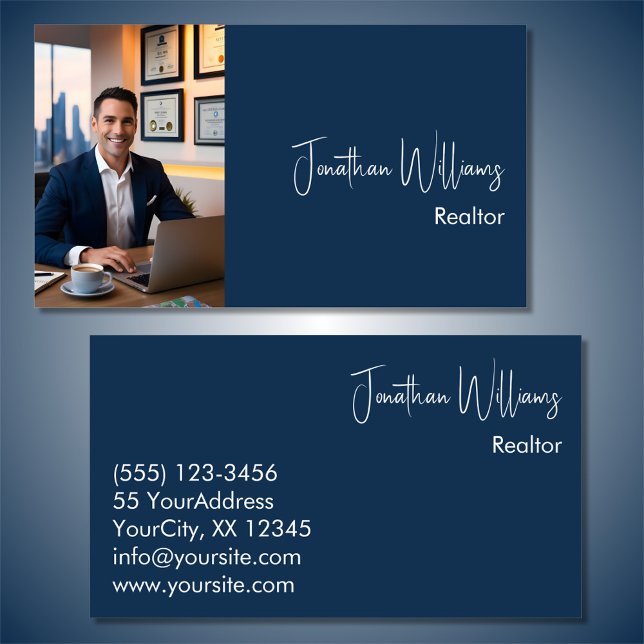 Modern realtor real estate agent photo blue business card (Creator Uploaded)