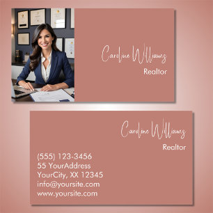 Modern realtor real estate agent photo dusty rose business card