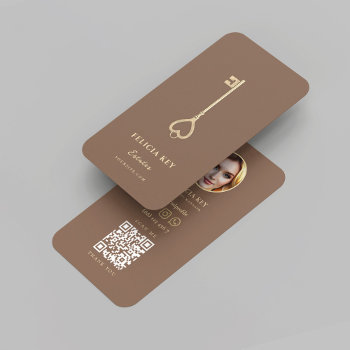 Modern Realtor Real Estate Agent Photo Qr Code Business Card by GOODSY at Zazzle