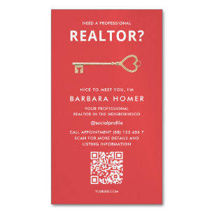 Modern Realtor Real Estate Agent QR Red Business Card Magnet