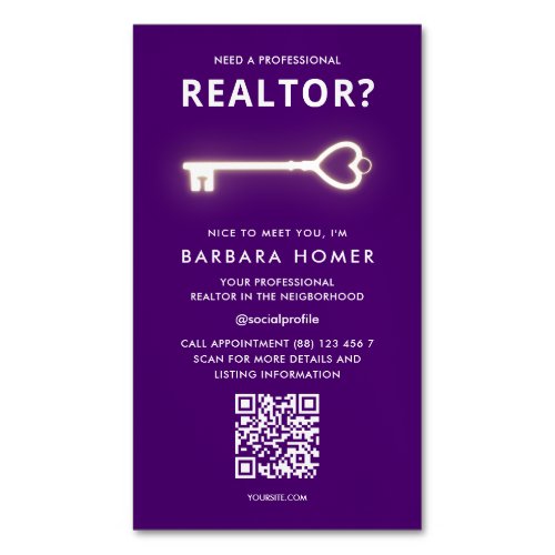 Modern Realtor Real Estate Agent Royal Purple Business Card Magnet
