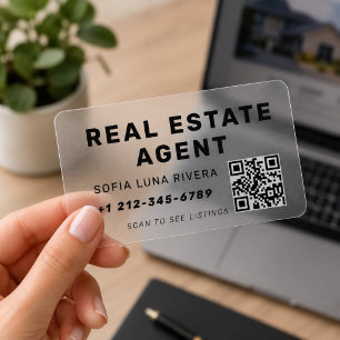 Modern Realtor Real Estate Minimalist QR Code Clear Business Cards