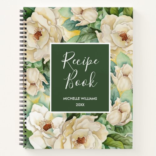 Modern Recipe Book Magnolia Green Floral Name