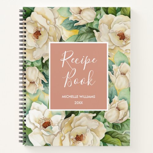 Modern Recipe Book Rose Gold Magnolia Floral Name