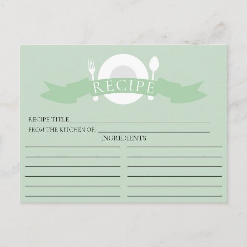 Modern Recipe Card Green Bridal Shower