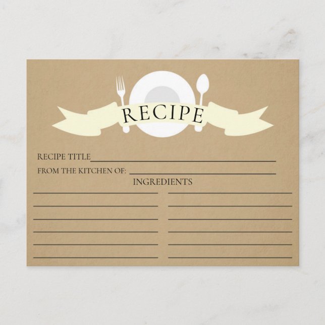 Modern Recipe Card Kraft Bridal Shower (Front)