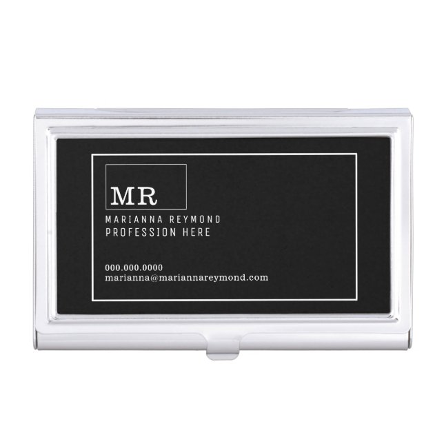 Modern rectangular blk contact-card, profession case for business cards (Front)
