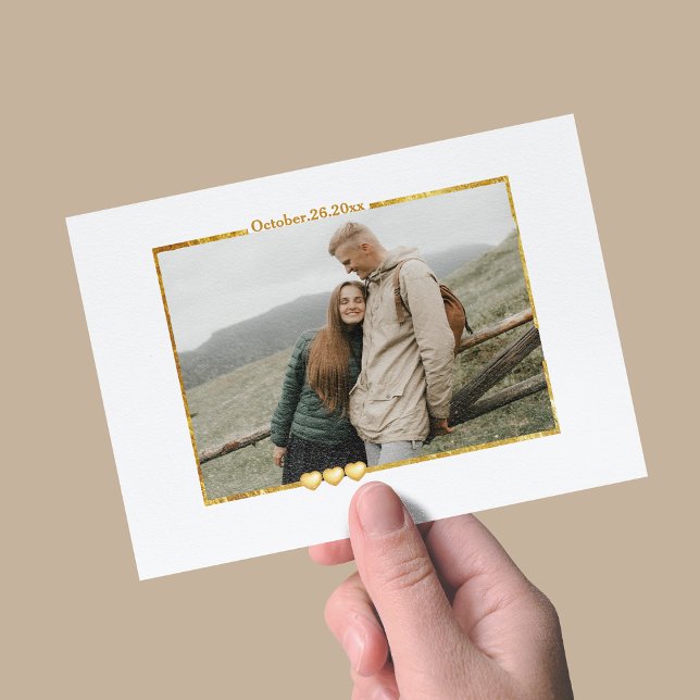 Modern Rectangular Gold Frame Photo Holiday Card (Creator Uploaded)
