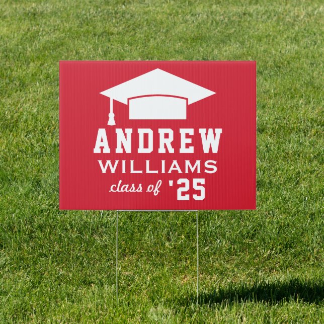 Modern Red 2025 Graduate Personalized Graduation Sign (Insitu)