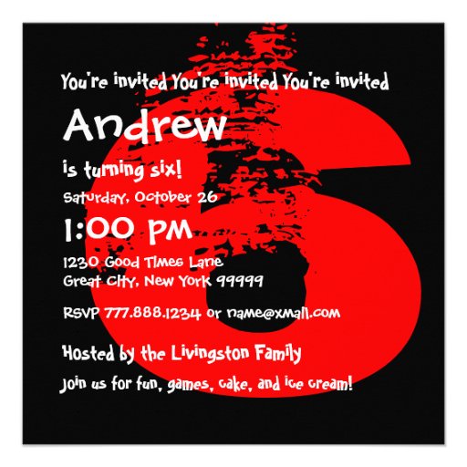 Modern RED 6th Birthday Party 6 Year Old V09 Personalized Announcements