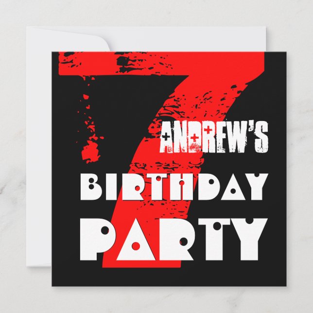 Modern RED 7th Birthday Party 7 Year Old V10 Invitation (Front)