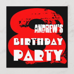 Modern RED 8th Birthday Party 8 Year Old V11 Invitation