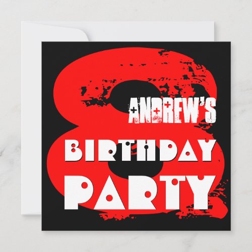 Modern RED 8th Birthday Party 8 Year Old V11 Personalized Invitations