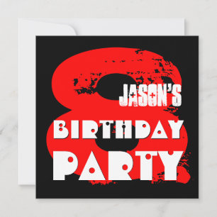 Modern RED 8th Birthday Party 8 Year Old V11A Invitation
