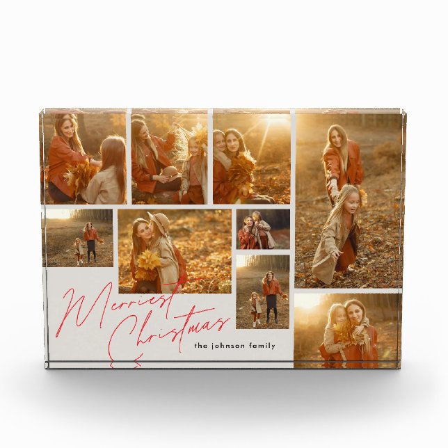Modern Red 9 Multi Collage Christmas Photo Block (Front)