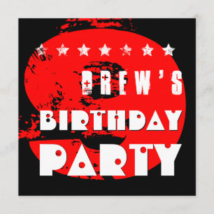 Modern RED 9th Birthday Party 9 Year Old V11A Invitation