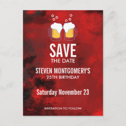 Modern Red Abstract Birthday Save The Date Postcard
