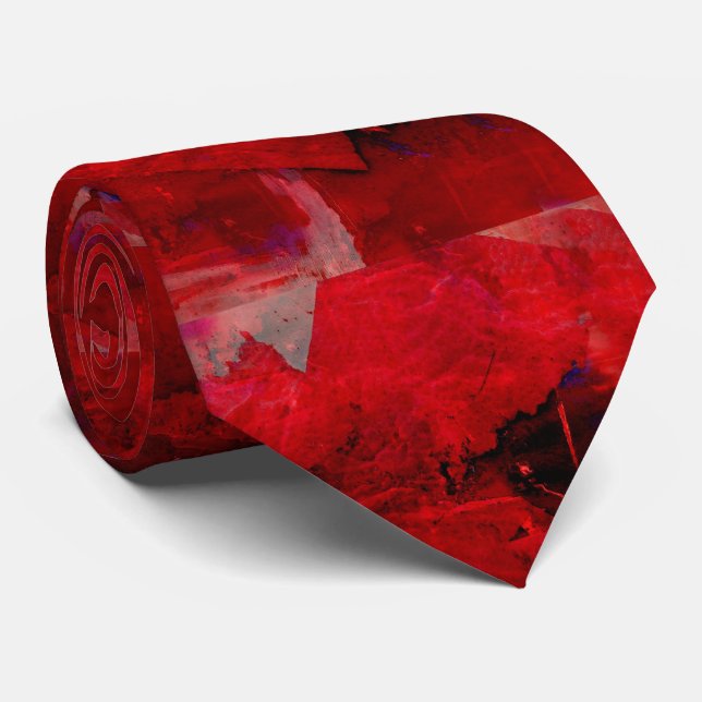 Modern Red Abstract Painting Art Neck Tie (Rolled)