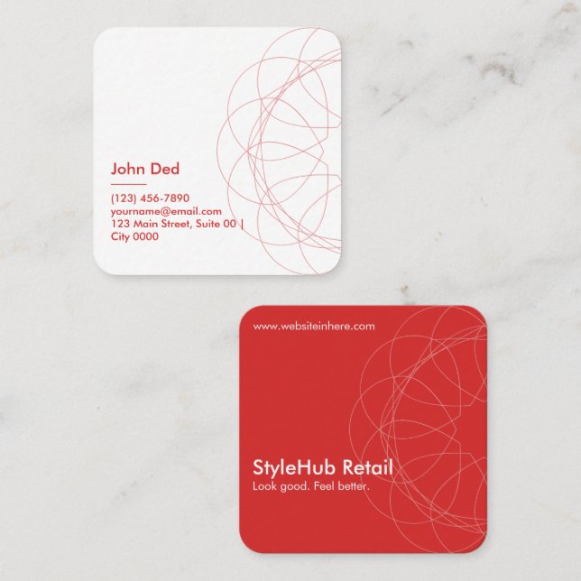 Modern Red Abstract Square Rounded Bold Geometry Business Card (Front/Back)