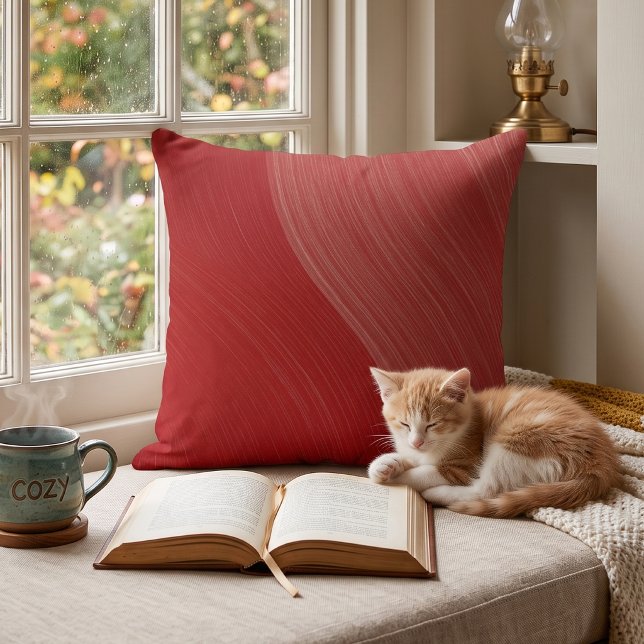 Modern Red Abstract Wave Throw Pillow (Creator Uploaded)