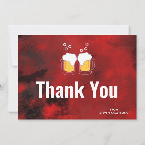 Modern Red Abstract with Beer Mugs Thank You