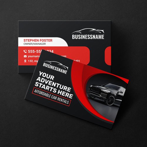 Modern Red Affordable Car Rental Car Hire Auto Business Card