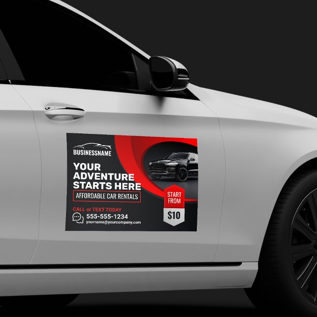 Modern Red Affordable Car Rental Car Hire Auto Magnet (Creator Uploaded)