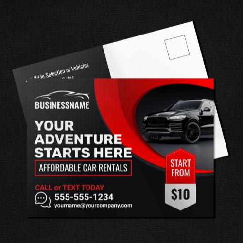 Modern Red Affordable Car Rental Car Hire Auto Postcard