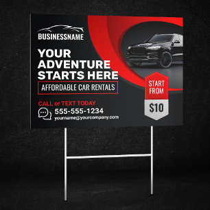 Modern Red Affordable Car Rental Car Hire Auto Sign