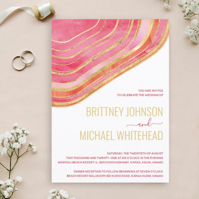 Modern Red Agate Gold Foil Wedding Invitation (Creator Uploaded)