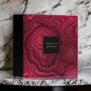 Modern Red Agate Marbled Pattern with Name 3 Ring Binder