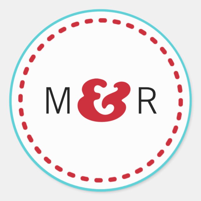 Modern Red and Aqua Chevron & Lovebirds Wedding Classic Round Sticker (Front)