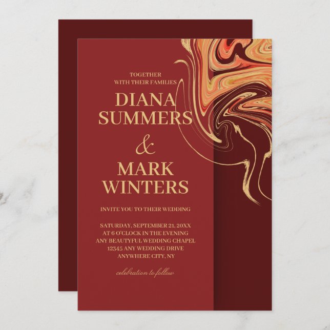 Modern red and beige abstract. Wedding Invitation (Front/Back)