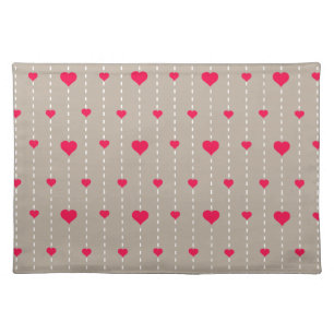 Modern Red and Beige Hearts Pattern Placemat