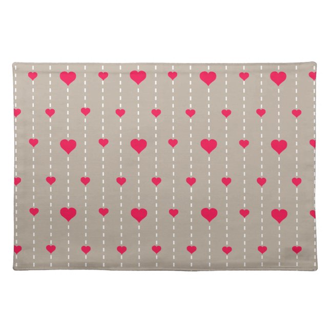 Modern Red and Beige Hearts Pattern Placemat (Front)