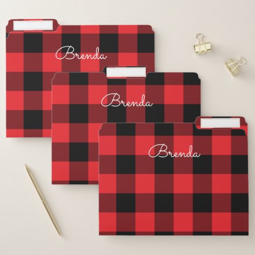 Modern Red and Black Buffalo Check File Folder