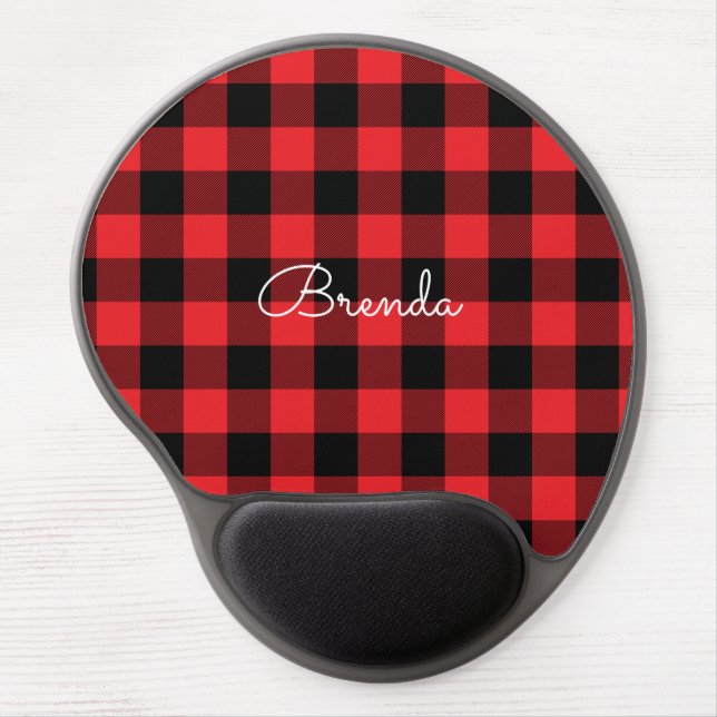 Modern Red and Black Buffalo Check Gel Mouse Pad (Front)