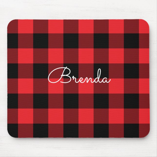 Modern Red and Black Buffalo Check Mouse Pad (Front)