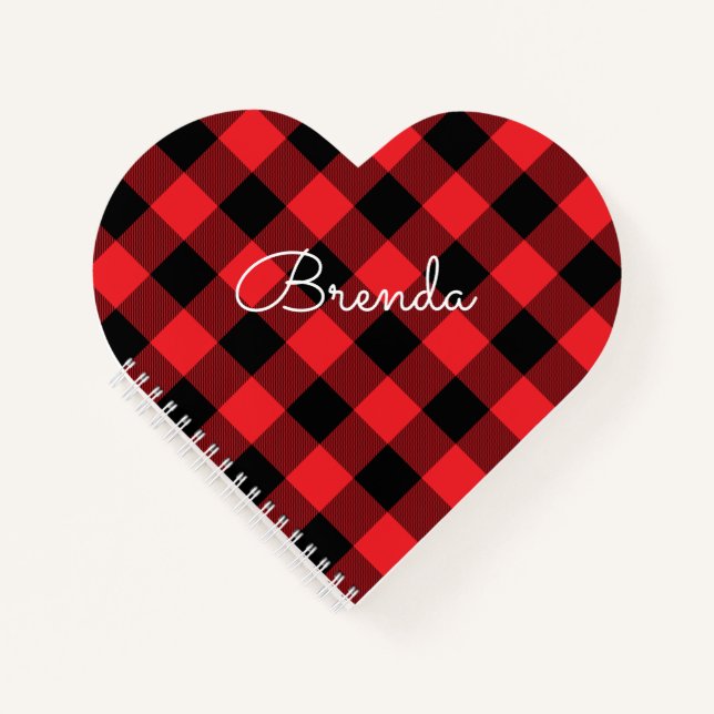 Modern Red and Black Buffalo Check Notebook (Front)