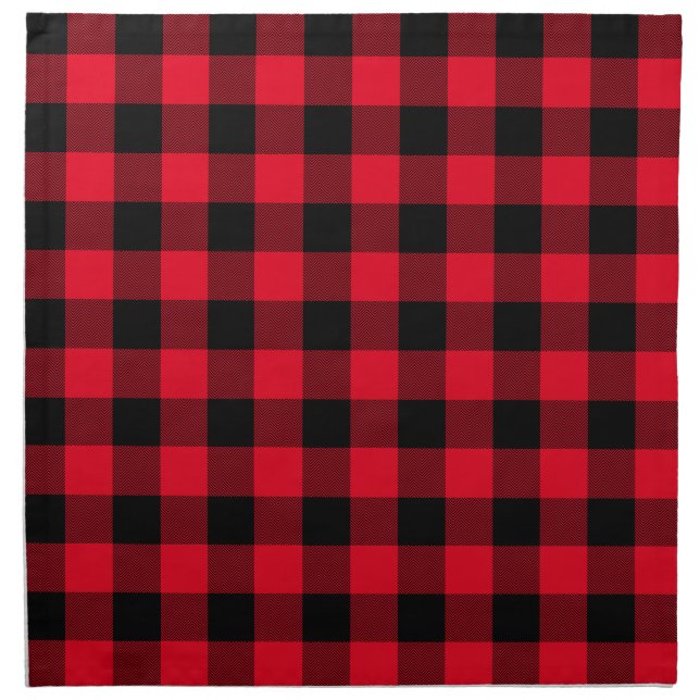Modern Red and Black Chevron Buffalo Plaid Cloth Napkin (Front)
