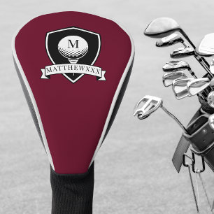 Modern Red and Black Custom Name Initial Monogram Golf Head Cover