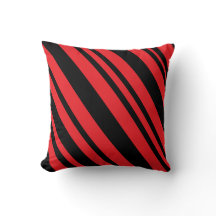 Modern Red and Black Diagonal Stripe Throw Pillow