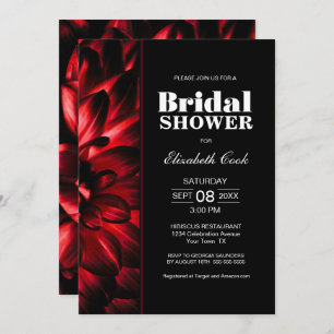 Modern Red and Black Floral Bridal Shower Invitation